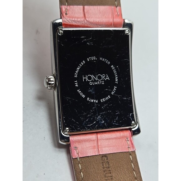 Honora Tank Swiss Mother of Pearl Watch Pink Leather Quartz New Battery Womens - Picture 12 of 12